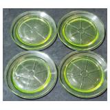 Set of 4 Vaseline Glass Coasters, Glow in