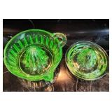 Pair of Uranium Glass Green Depression Juicers