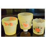 3 Satin Vaseline Glass Candle Holders Votives