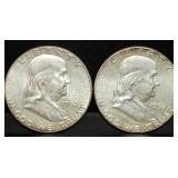 Pair of 1962 Franklin Silver Half Dollars Unc