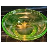 10.5" Vaseline Glass 3-Footed Fruit Bowl, Glows