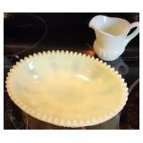 Custard Glass Syrup / Cream Pitcher & Small Dish