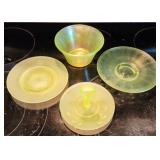 4pc Vaseline Glass Dishes Fenton Stretch, Satin