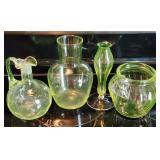 4pc Antique Vaseline Glass, Glow in Black Light