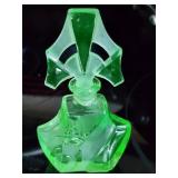 Uranium Glass Art Deco Perfume Bottle, Glows