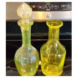Pair of Vaseline Glass Decanters & One Stopper