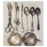 Victorian Silverplate Tongs, Tea Strainers, etc.