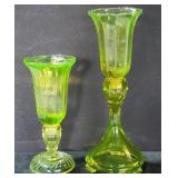 Vaseline Glass Candle Holders & Peg Sconces