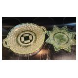 Pair of Vaseline Glass Plates, Largest 10"