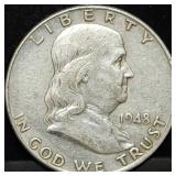1948 Franklin Silver Half Dollar, First Year
