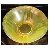 9.5" Vaseline Stretch Glass Fruit Bowl, Glows