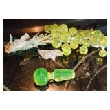 Vaseline Glass Decanter Stopper & Grapes, Glows