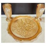 Jeannette Iris Marigold Carnival Glass Plate &