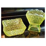 Vaseline Glass Daisy & Button Van Fase & Bowl