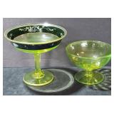 2 Vaseline Glass Open Candy Dishes / Compotes