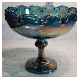 Indiana Blue Carnival Glass Teardrop Garland Bowl