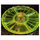 10" Uranium / Vaseline Glass Relish / Snack Tray