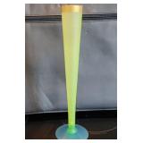 Tiffin Vaseline Glass Bud Vase with Blue Base