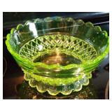 Riverside Petticoat Vaseline Glass Berry Bowl 7"