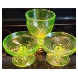 3 Imperial Twisted Optic Vaseline Glass Dishes