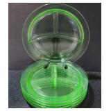 Set of 6 Uranium Glass Green Grill Plates 10.5" G