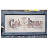 Vintage 24" God Bless Our Home Framed Piece