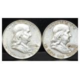 1958-D & 1959 Franklin Silver Half Dollars