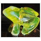 Mosser Vaseline Glass Frog Paperweight Figure