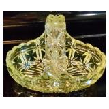 5" Vaseline Glass Basket Bowl EAPG