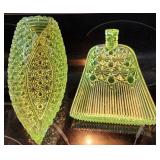 Vaseline Glass Daisy & Button Broom & Boat Dishes