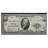 1929 $10 National Currency New York NY Nice Note