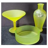 Satin Vaseline Glass Candy Dish, Vase incl. Tiffin
