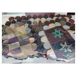3 Victorian Folk Art Stumpwork Penny Rugs