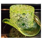 Vaseline Glass Daisy & Button Top Hat Toothpick