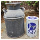 Jays Potato Chip Can & Antique Milk Can