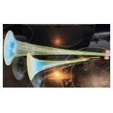 Opalescent Vaseline Glass Epergne Vases