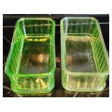 2 Green Uranium Glass 8" Refrigerator Dishes