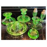 Green Uranium Glass S&P Candle Holders Juicer etc.