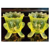 Pair of Vaseline Glass Toothpick Holders, Glow