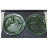 Pair of Green Uranium Glass Divided Grill Plates