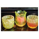 3 Vaseline Glass Votive Candle / Toothpick