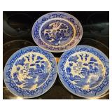 3 Antique Blue & White Blue Willow 10" Plates