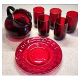 Anchor Hocking Royal Ruby Red Ball Pitcher & Cups