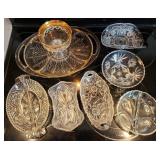 Group of EAPG & Prescut Glass Serving Trays, etc.