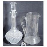 Crystal Decanter, Etched Pitcher, Swarovski Ball