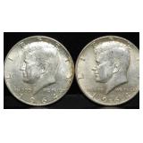 Pair of 1964 Kennedy 90% Silver Half Dollars BU