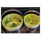 Pair of Vaseline Glass Divided Relish Dishes