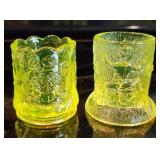 Vaseline Glass Toothpick Holders Cherry / Monkeys
