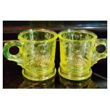 Mosser Vaseline Glass Childs Mugs Cat & Dog Set
