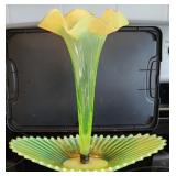 Superb Opalescent Vaseline Glass Trumpet Epergne